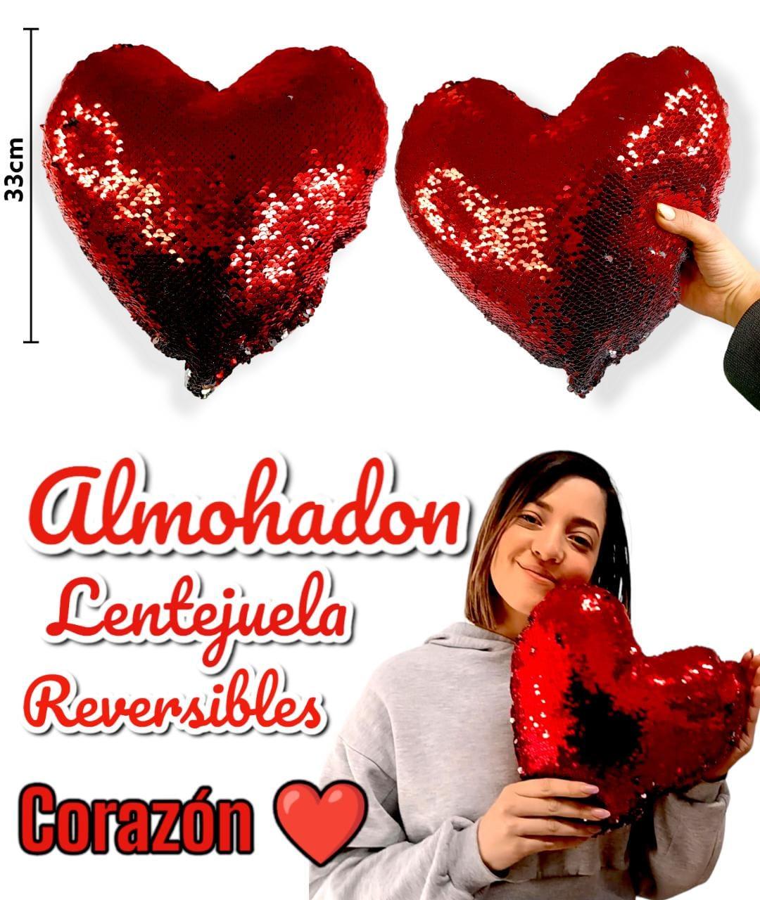 Almohadon Lentejuela Reversible Forma CORAZON 33cm