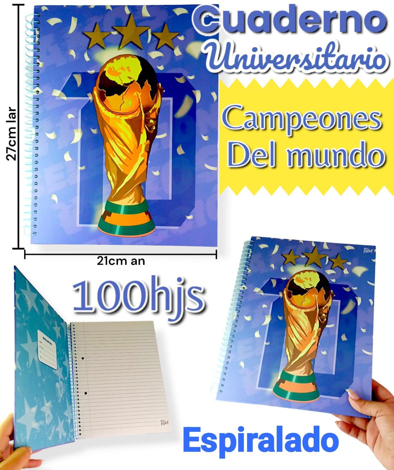 CUADERNO UNIVERSIATRIO CAMPEONES DEL MUNDO Espiralado TAPA DURA  27cm