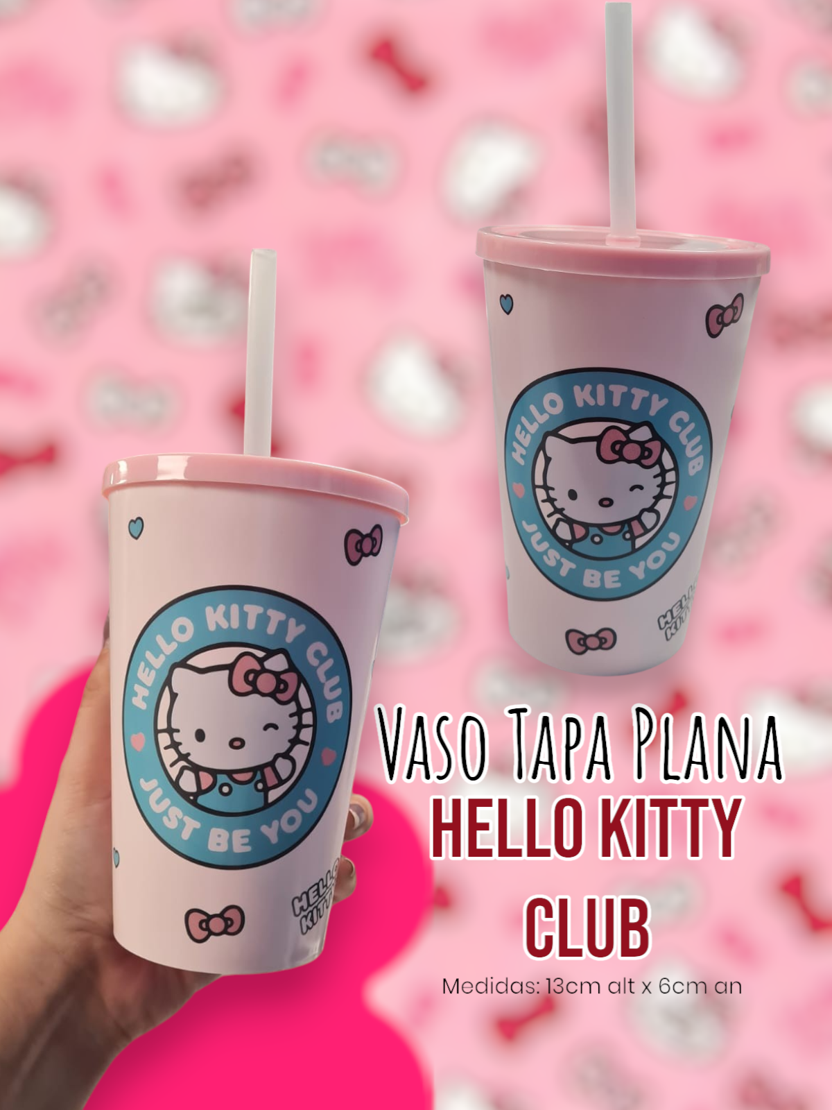Vaso Tapa Plana Hello Kitty Club