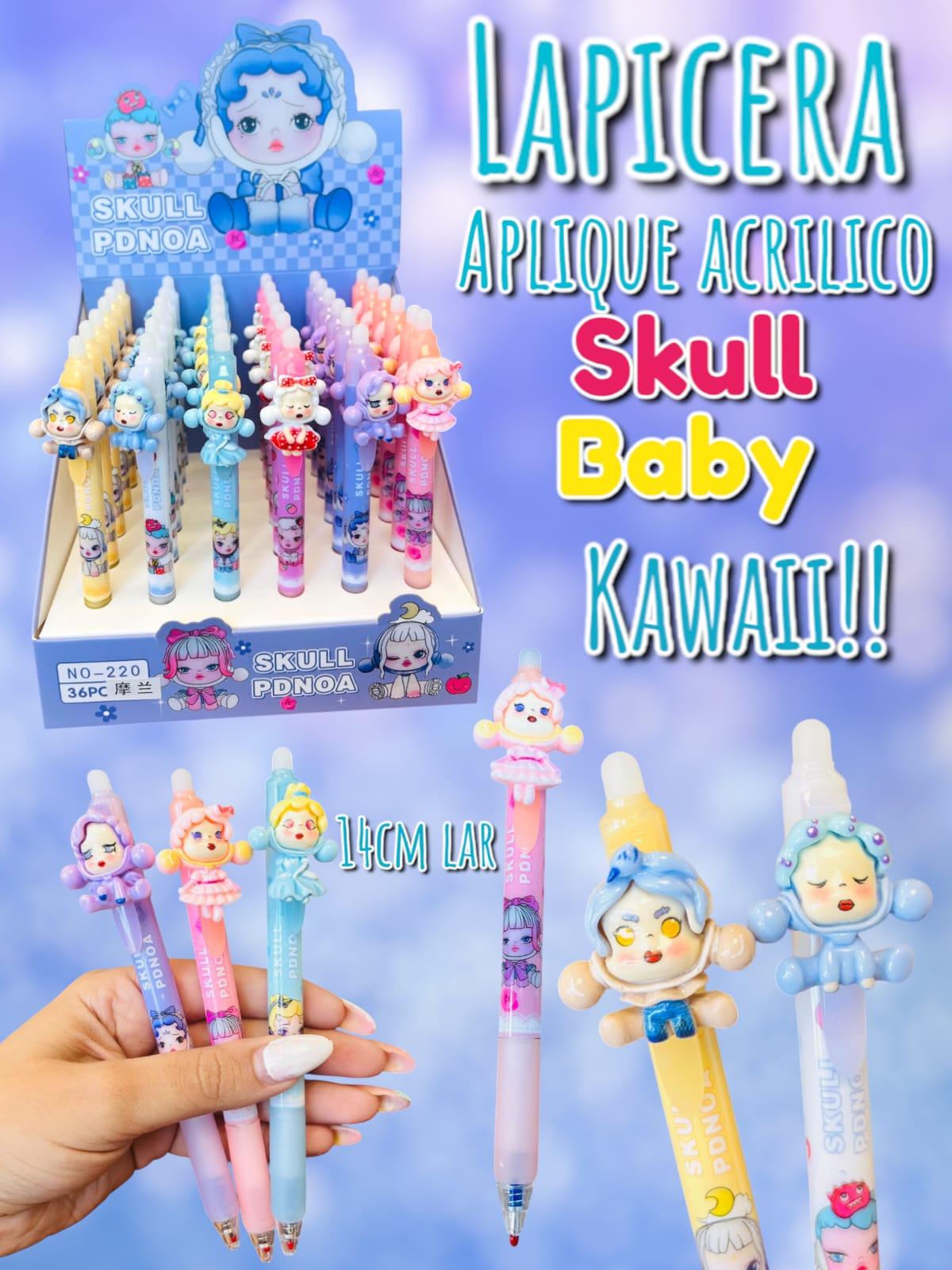 Lapicera Aplique Acrilico Skull Baby Kawaii 