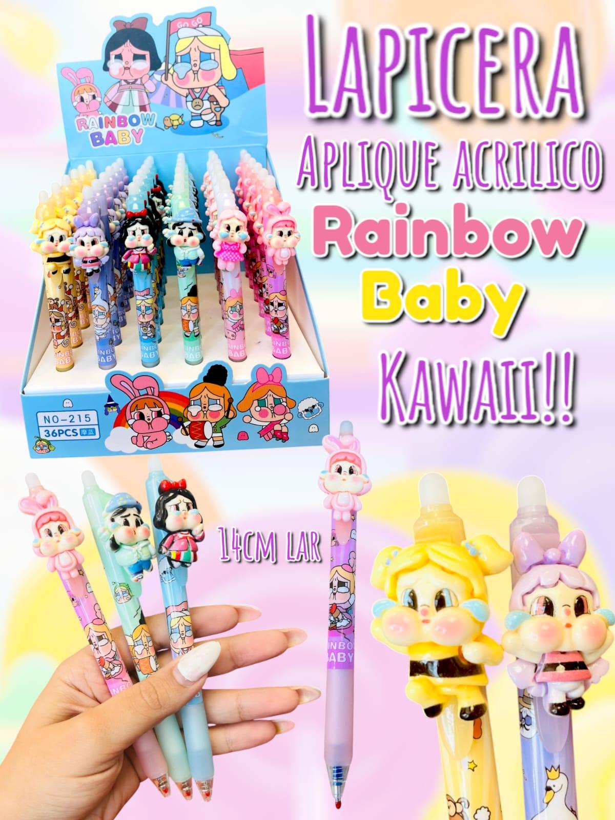 Lapicera Aplique Acrlico Rainbow Baby Kawaii