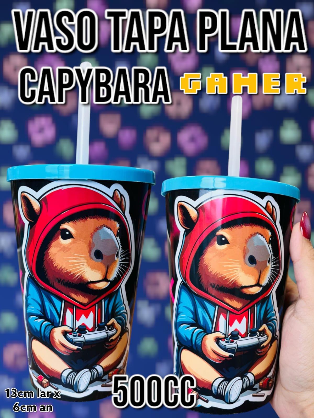 Vaso Tapa Plana Capybara Gamer 500cc