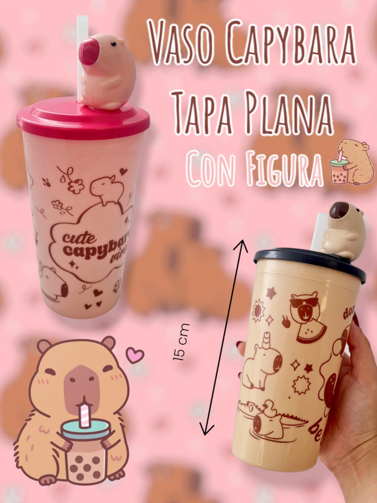 Vaso Capybara Tapa Plana con Figura