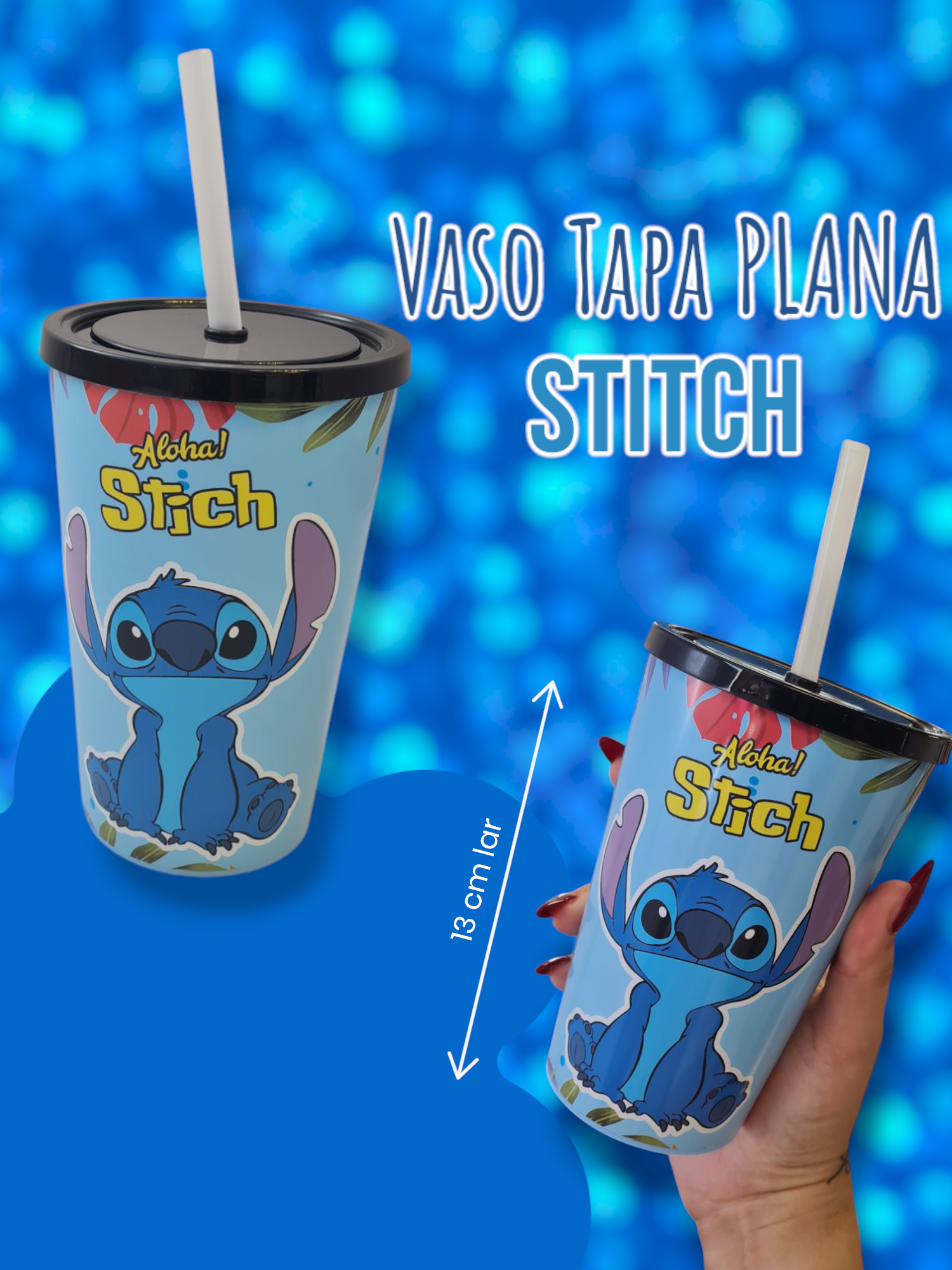 Vaso Tapa Plana con Sorbete Stitch 500cc