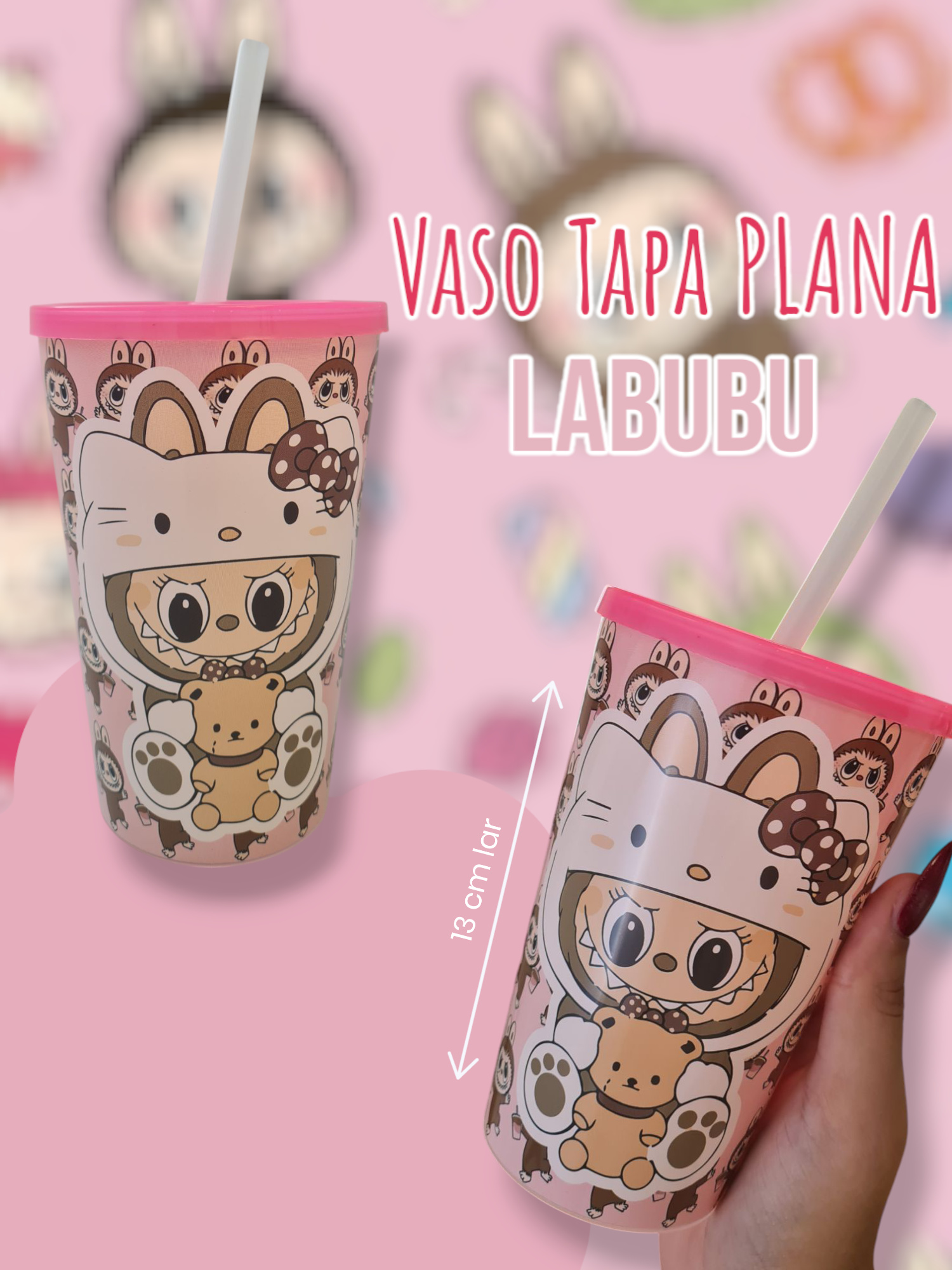 Vaso Tapa Plana con Sorbete Labubu 500cc