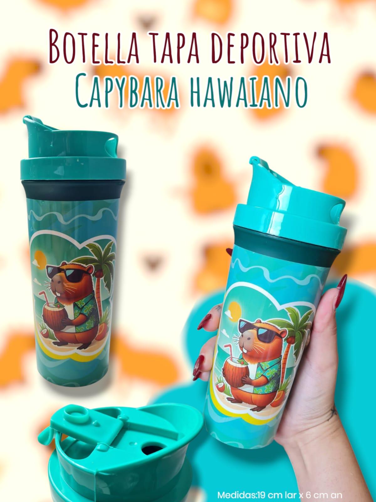 Botella Tapa Deportiva Capybara Hawaiano 400cc