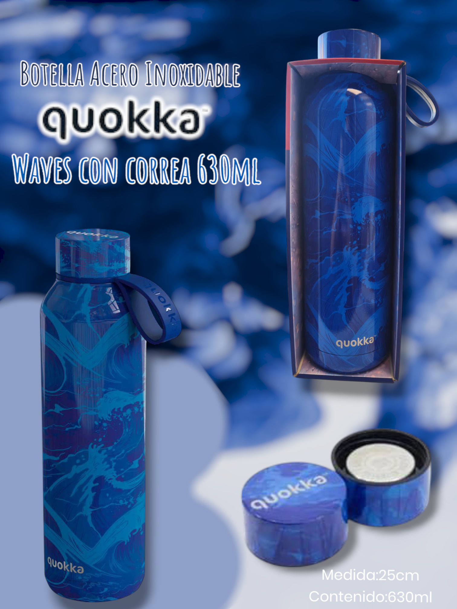 Botella Acero Inoxidable Quokka Waves Con Correa 630ml