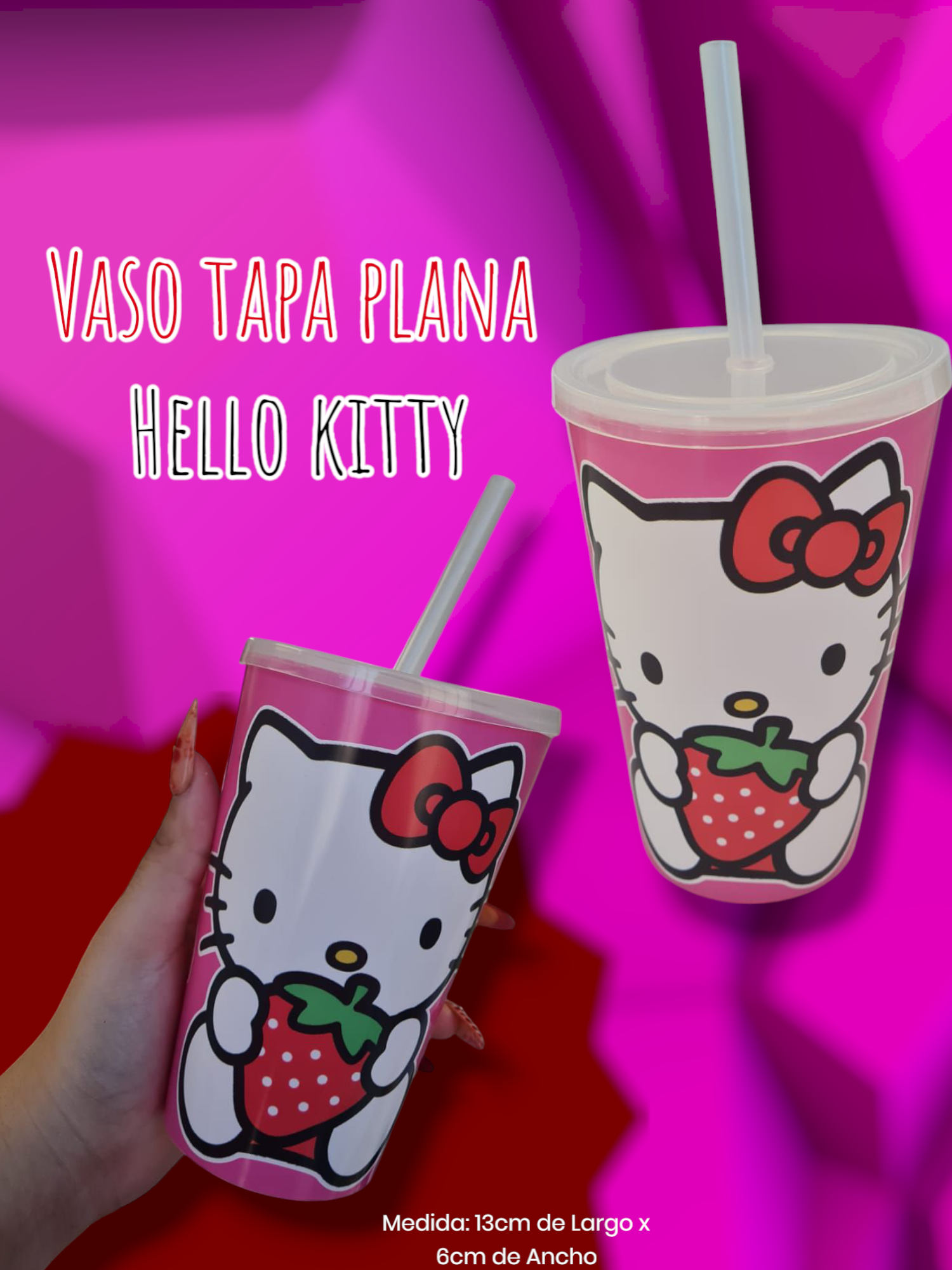 Vaso Tapa Plana Hello Kitty 
