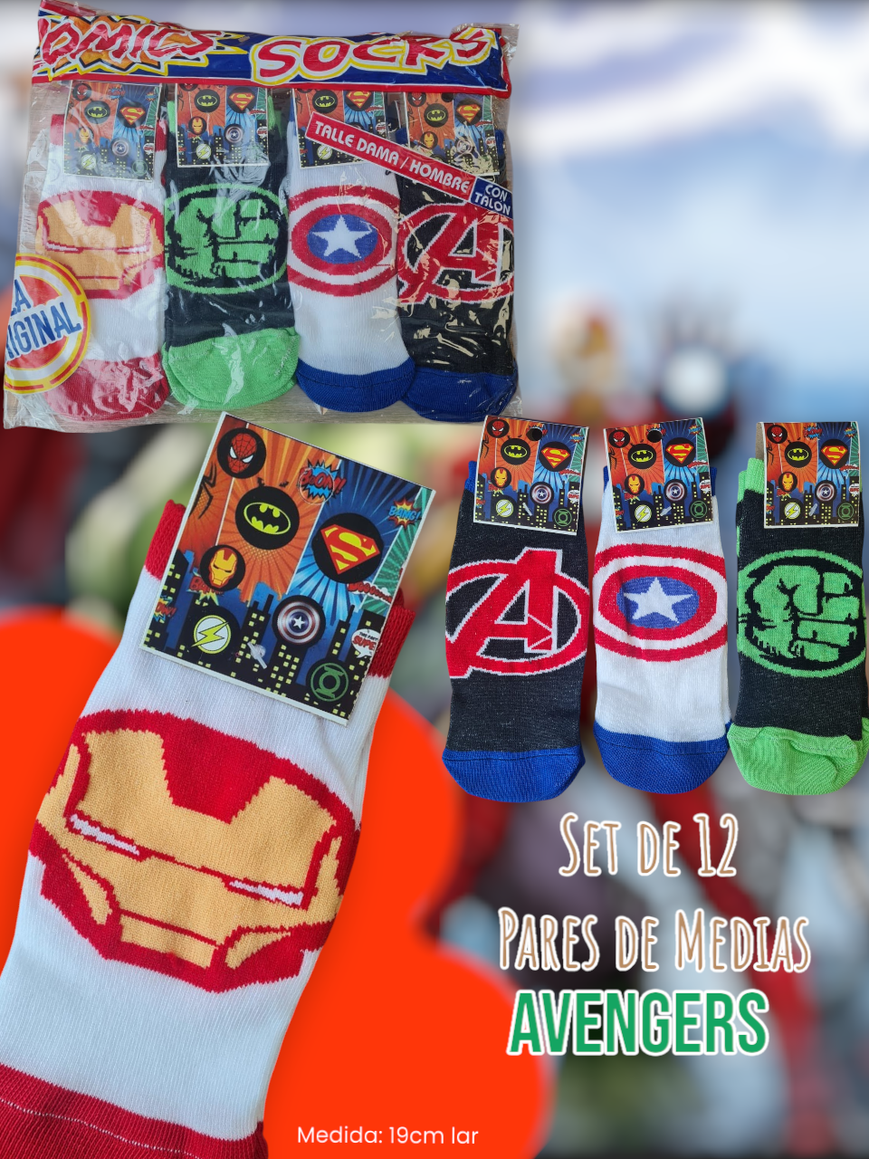 Set de 12 Pares de Medias Avengers 