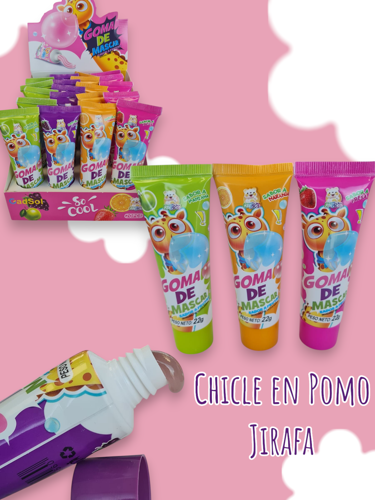Chicle en Pomo Jirafa
