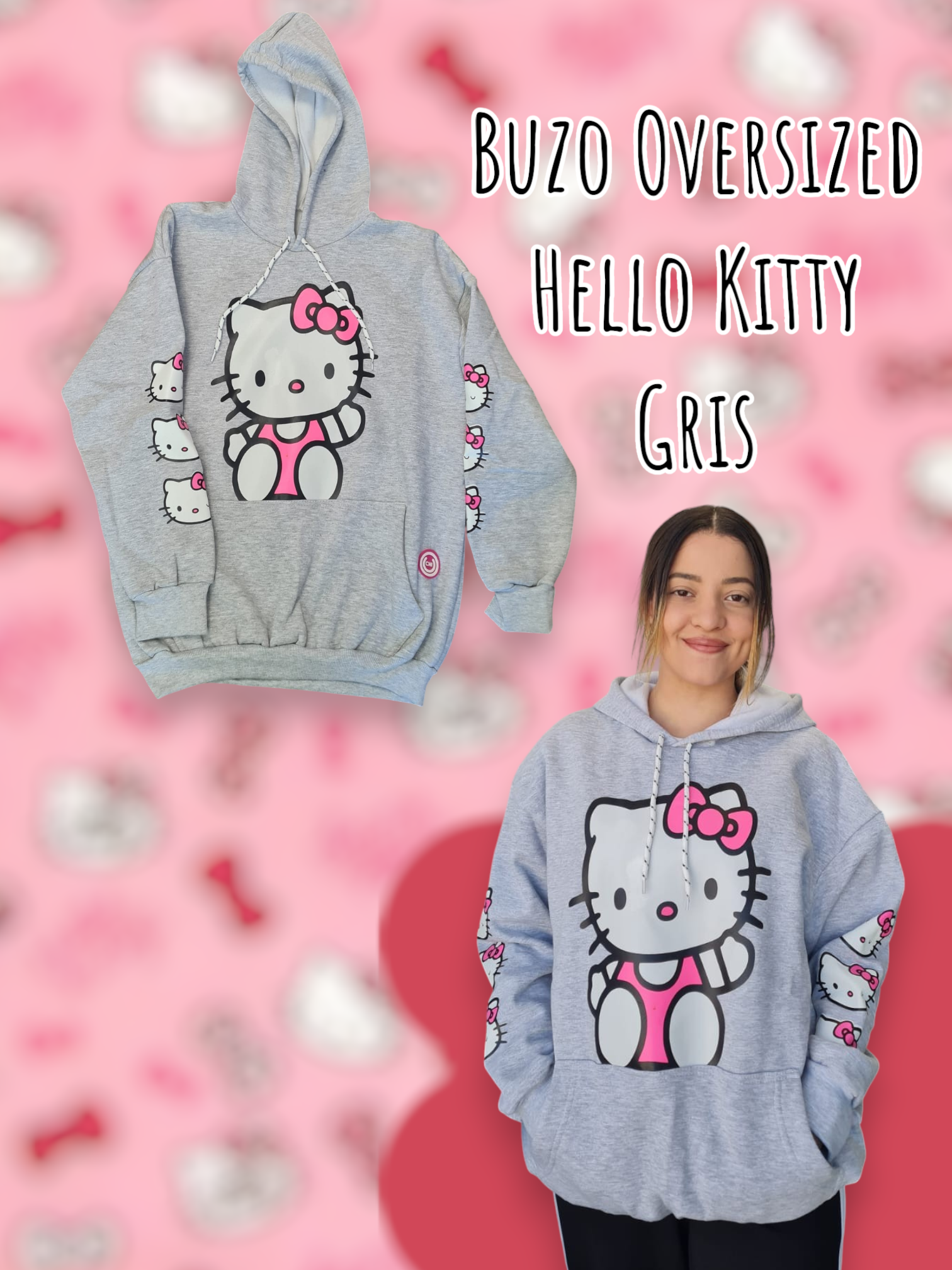 Buzo Oversized Hello Kitty Gris