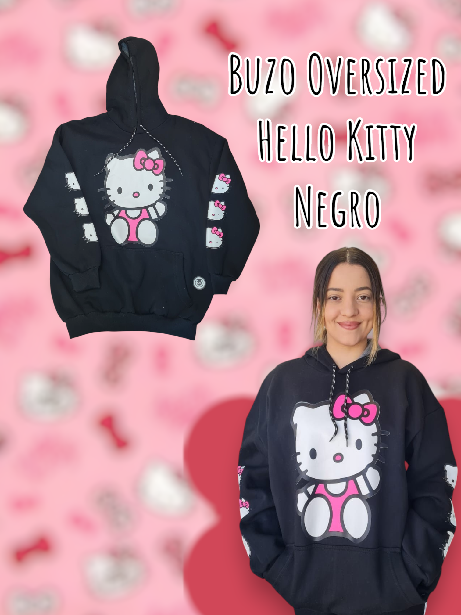 Buzo Oversized Hello Kitty Negro
