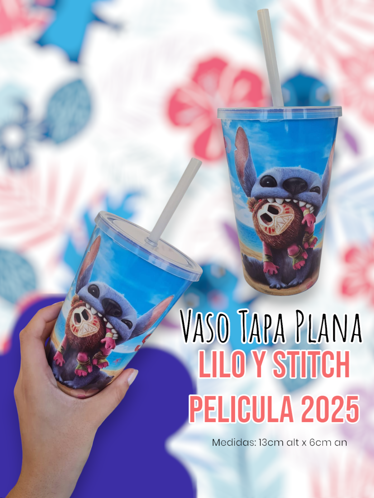 Vaso Tapa Plana Lilo y Stitch Pelicula 2025