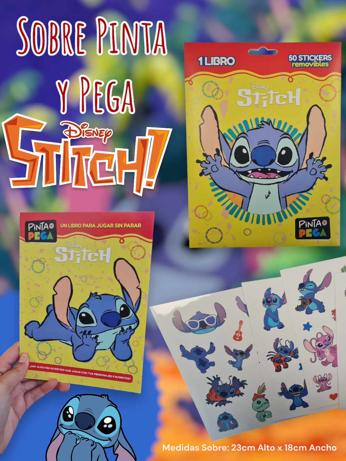 Sobre Pinta y Pega Stitch 1 Libro Para Colorear + 50 Stickers