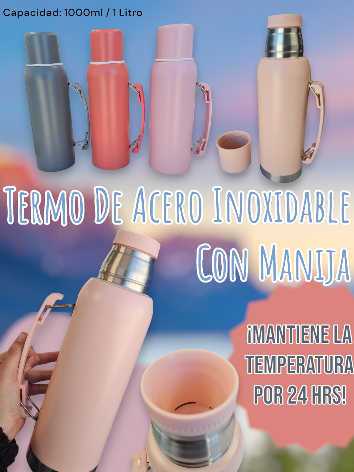 Termo De Acero Inoxidable Con Manija 1000ml