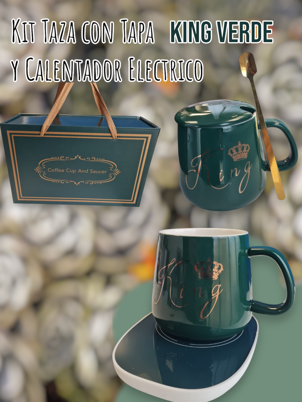 Kit Taza Con Calentador Eléctrico King Verde