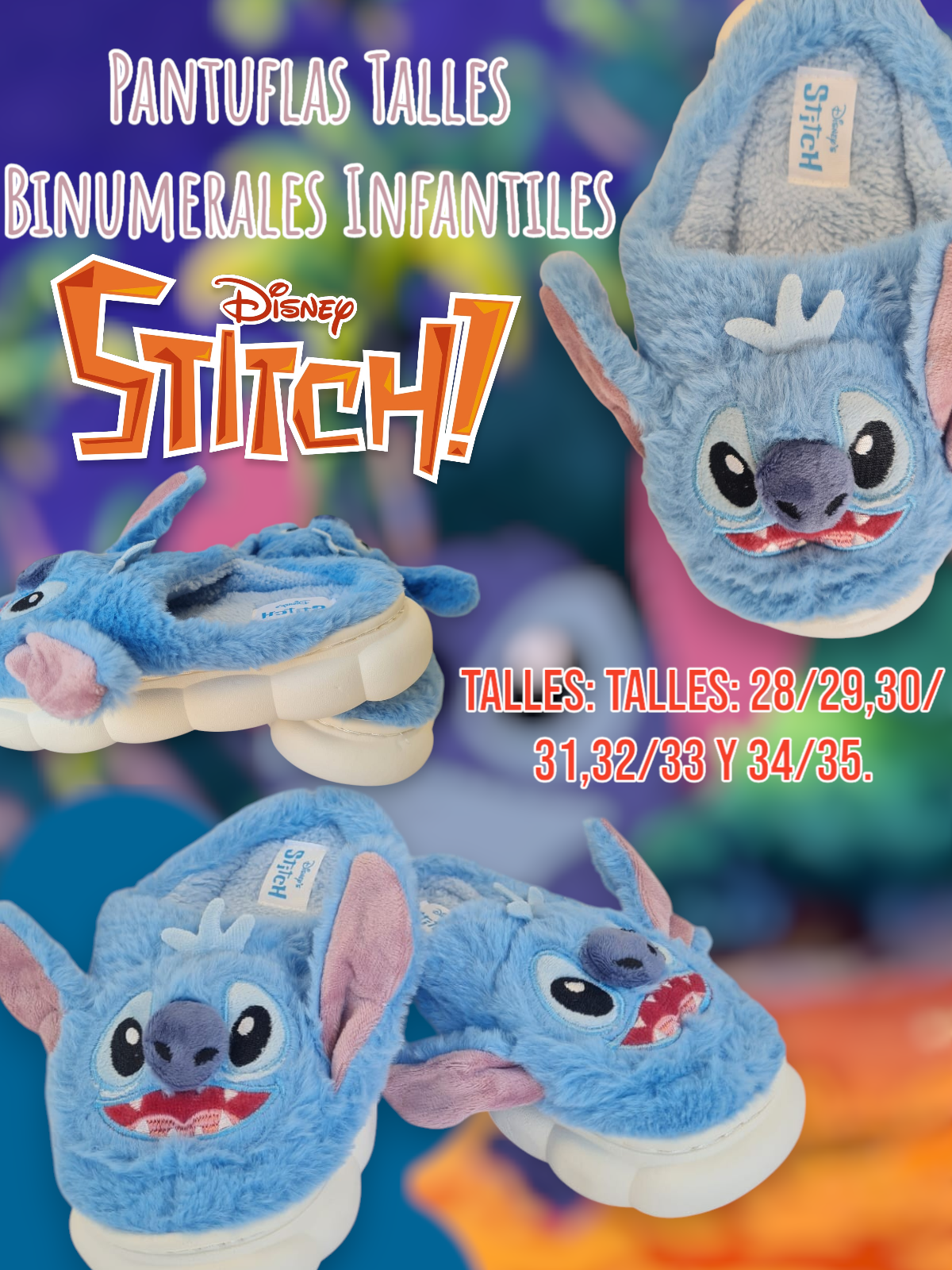 Pantuflas Stitch Talles Binumerales Infantiles 