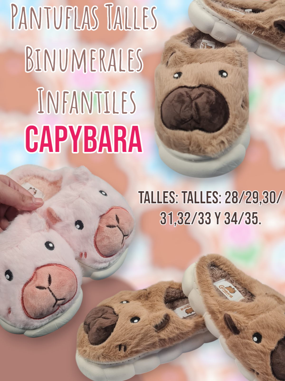 Pantuflas Capybara Talles Binumerales Infantiles 