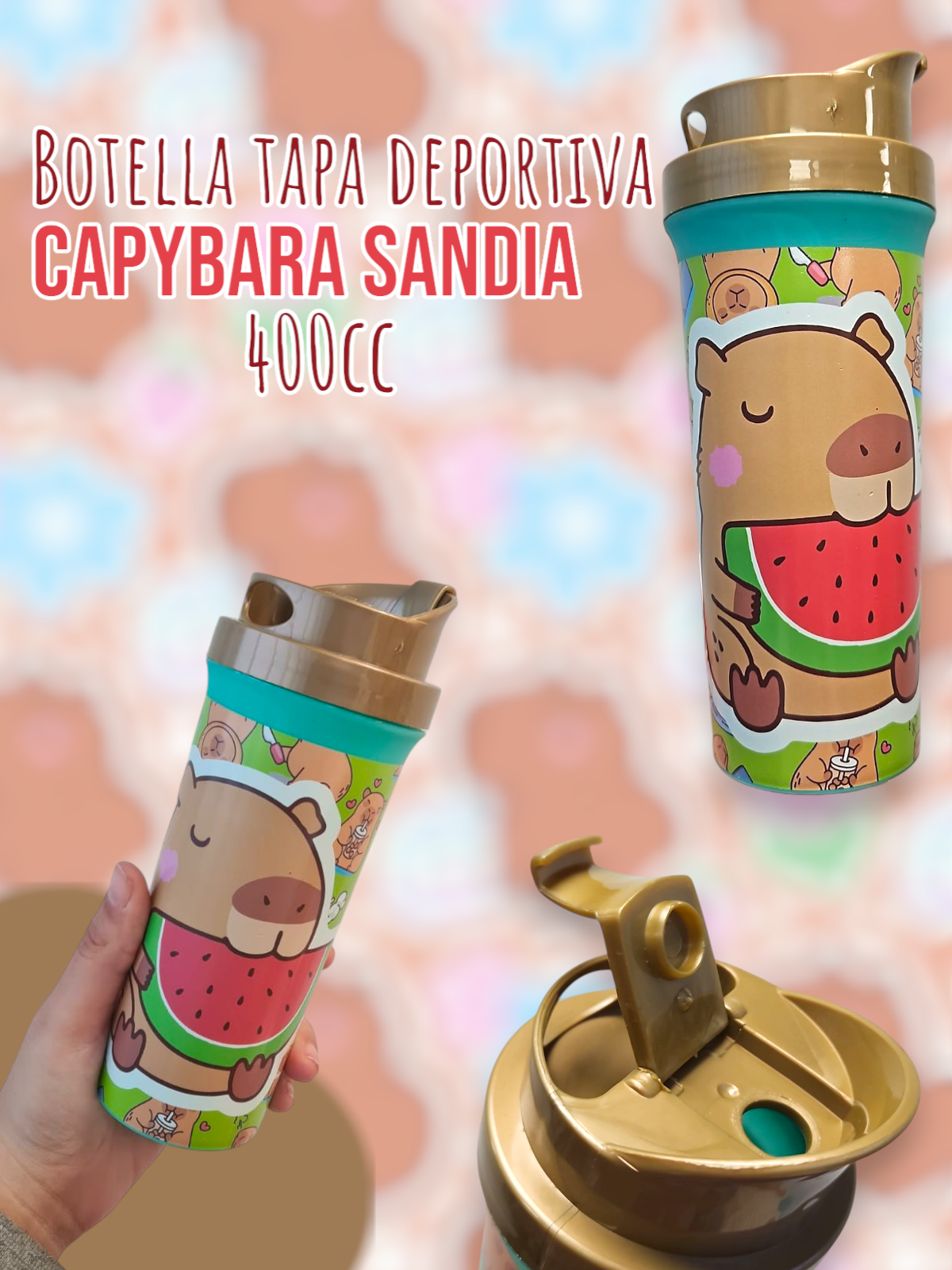 Botella Tapa Deportiva Capybara Sandia 400cc