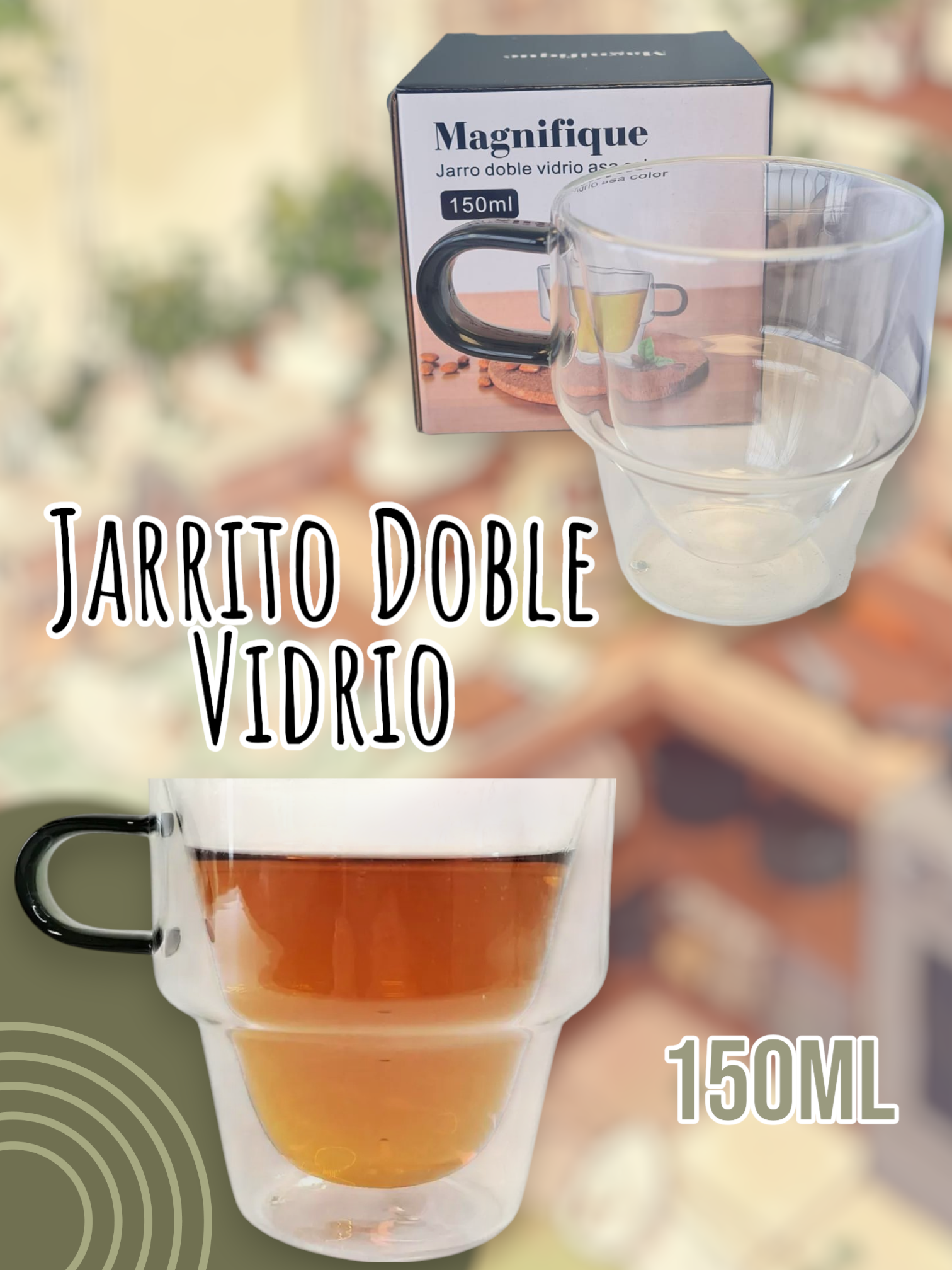 Jarrito Doble Vidrio con asa 150ml  en caja individual