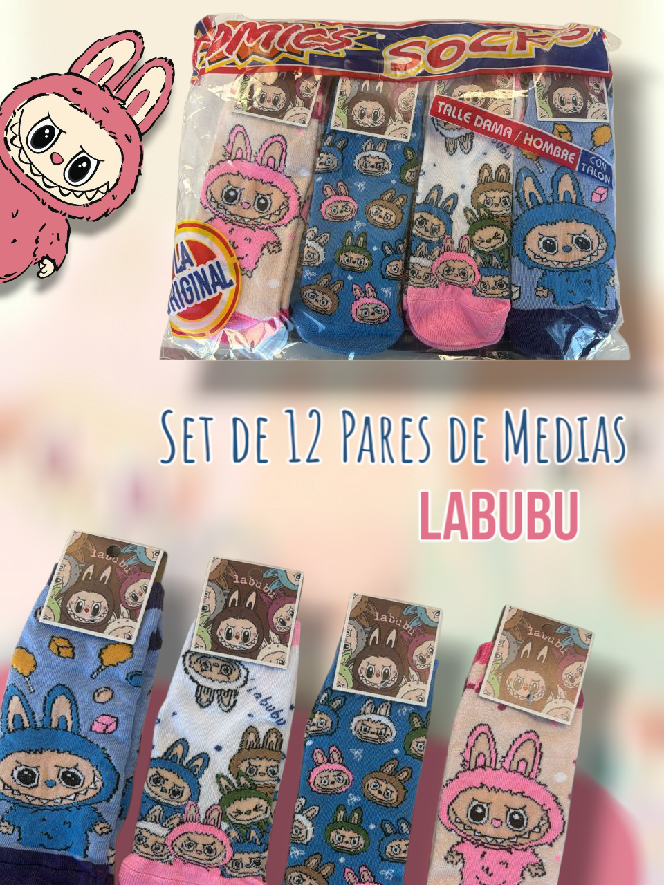 Set de 12 Pares de Medias Labubu