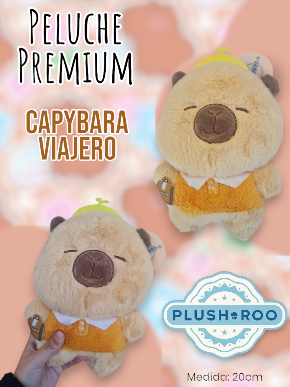 Peluche Premium PLUSHAROO Capybara Viajero 20cm
