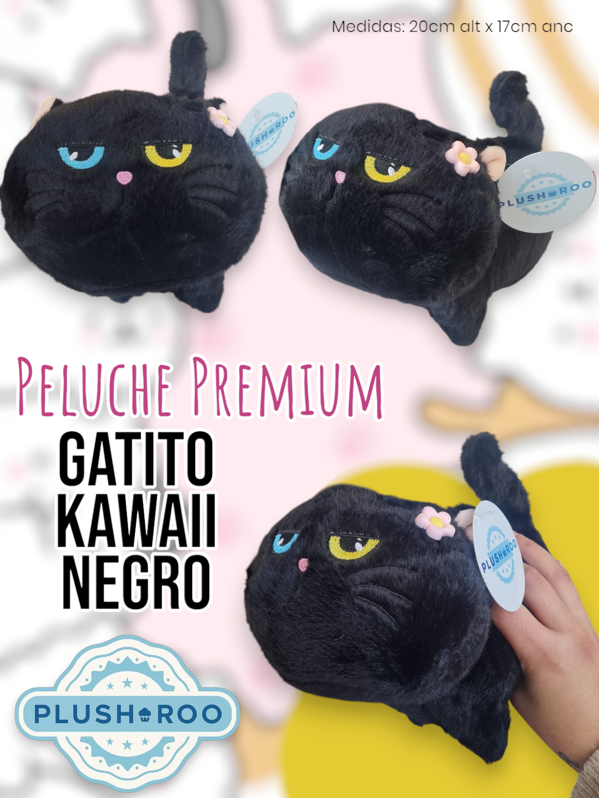 Peluche Premium PLUSHAROO Gatito Kawaii Negro 