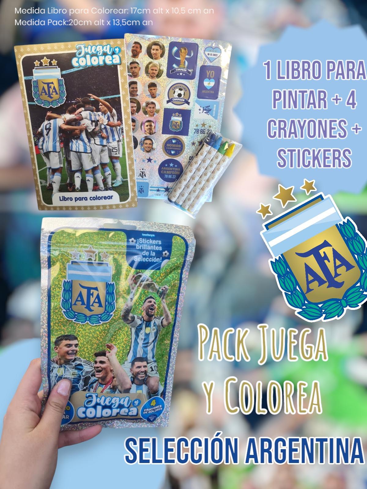 Pack Juega y Colorea Seleccion Argentina 1 Libro Para Pintar + 4 Crayones + Stickers