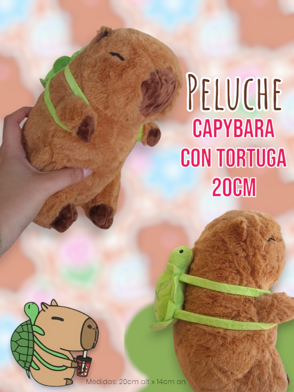 Peluche Capybara Con Tortuga 20cm 