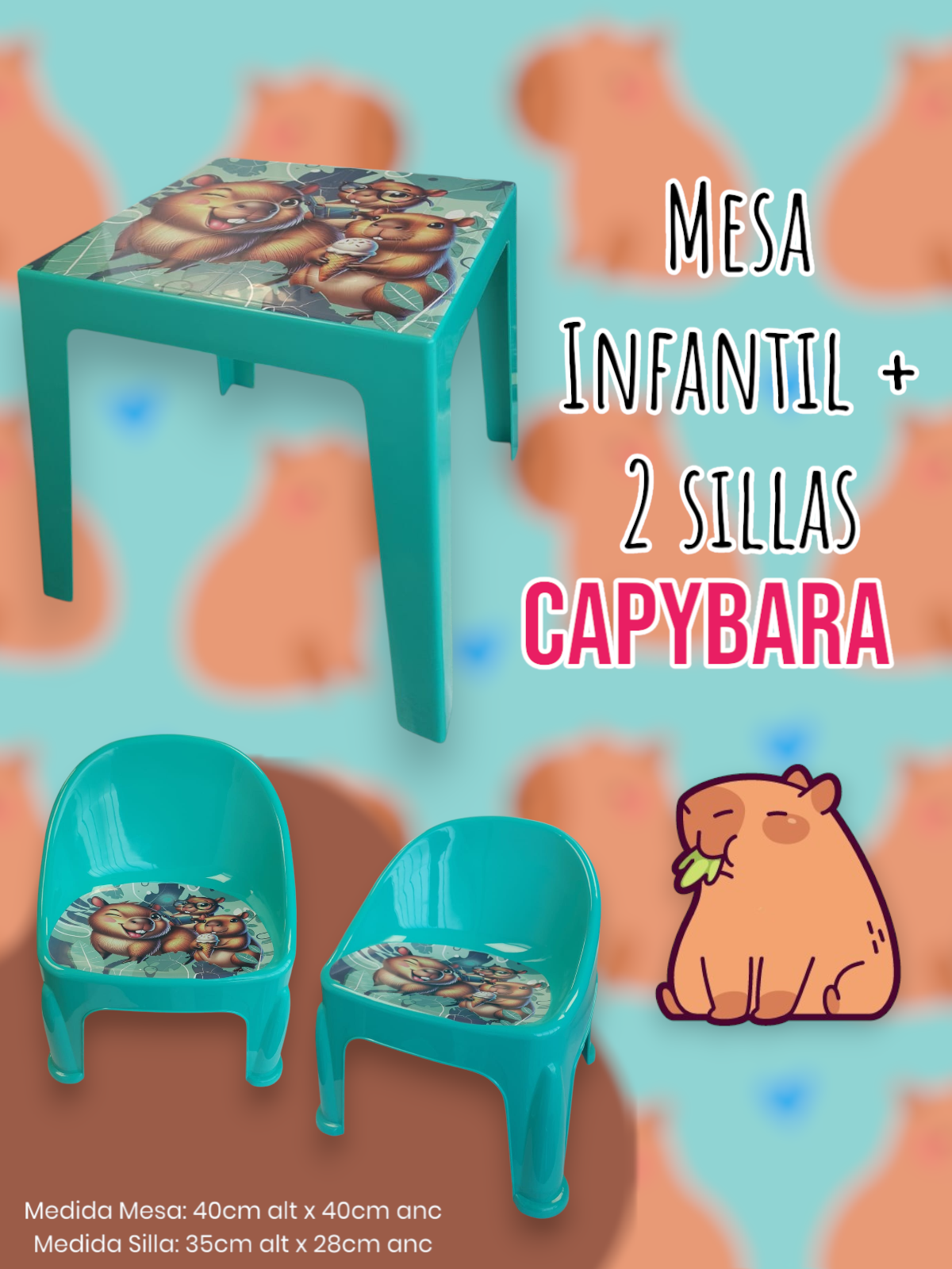 Set Mesa Infantil + 2 Sillas Capybara