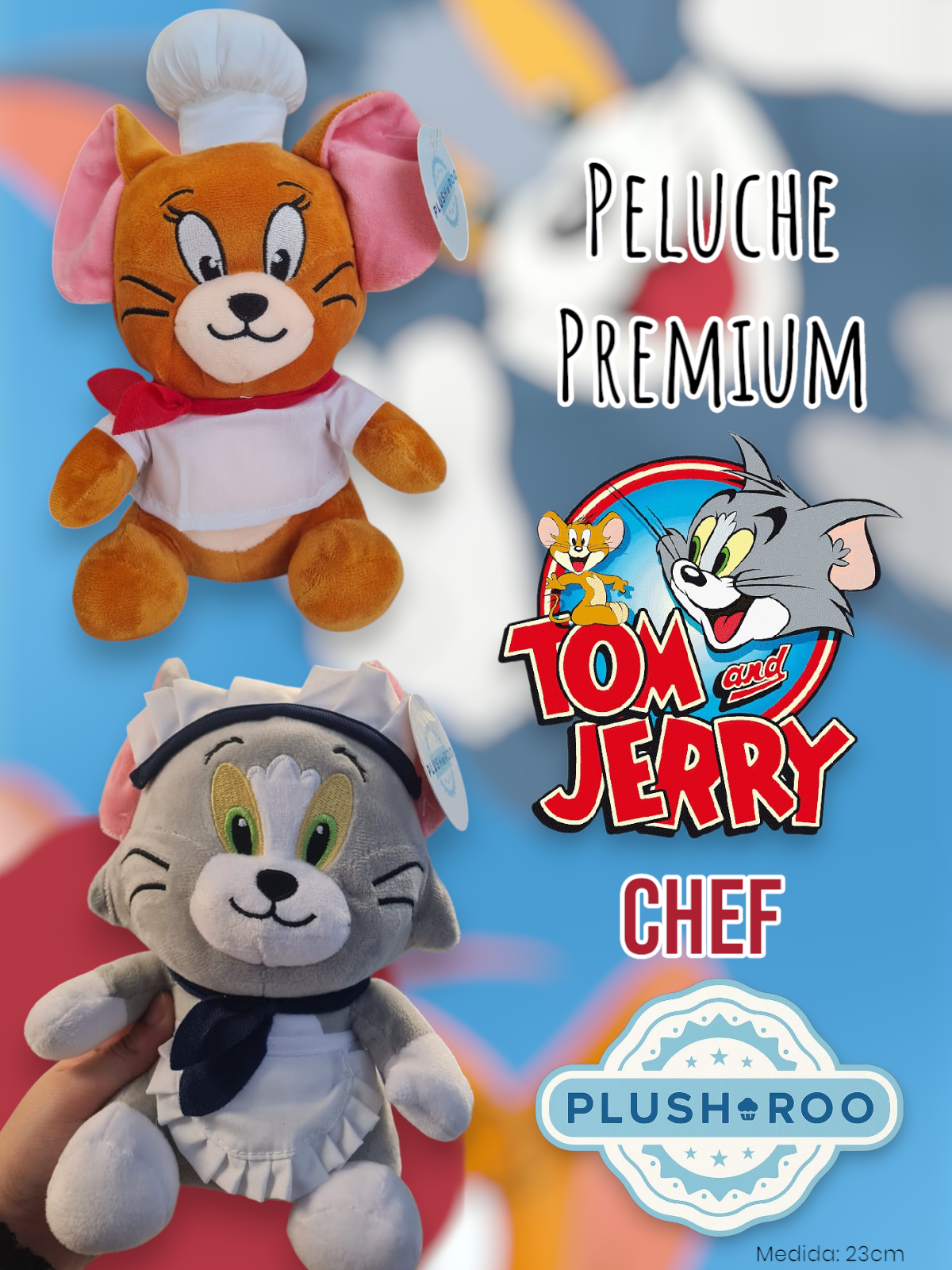 Peluche Premium PLUSHAROO Tom y Jerry Chef 23cm