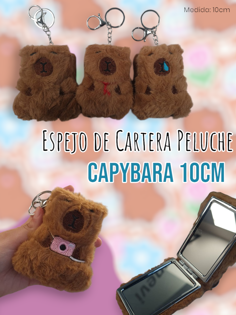 Espejo de Cartera Peluche Capybara 10cm