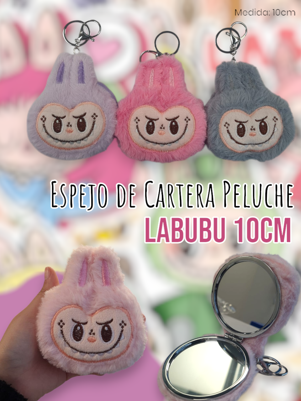 Espejo de Cartera Peluche Labubu 10cm