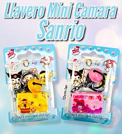 Llavero Mini Camara Premium SANRIO en blister con luz y sonido
