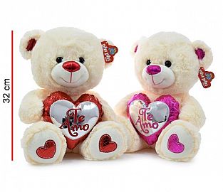 Peluche Oso Sentado 2 Colores Con Corazon Metal 32CM