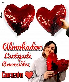 Almohadon Lentejuela Reversible Forma CORAZON 33cm