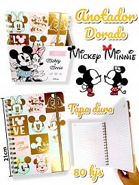 Anotador Dorado MICKEY Y MINNIE Tapa Dura 21cm