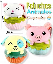 Peluche spandex corderoy Gato Perro y Chancho CupCake 21 cm