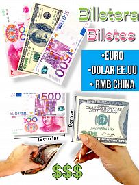 Billetera Billetes ( Euro, Dolar EE.UU, RMB china)19cm