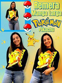 Remera Manga Larga Pikachu POKEMON niños