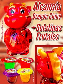 Gelatinas frutales + Alcancia  DRAGON CHINO de regalo