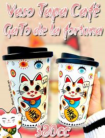 Vaso Tapa Cafe GATO DE LA FORTUNA 380cc