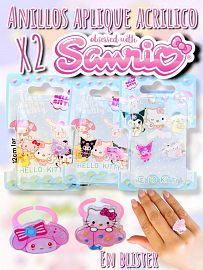Anillo Aplique Acrilico x2 Sanrio En Blister