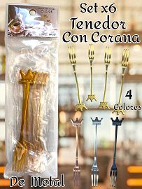 Set x 6 de Tenedor con Coronas 4 Colores