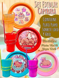 Set Escolar Capybara Plato Playo+ Vaso Sorbete Loco