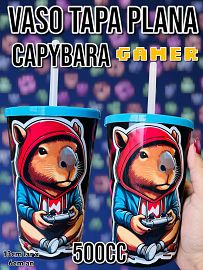 Vaso Tapa Plana Capybara Gamer 500cc