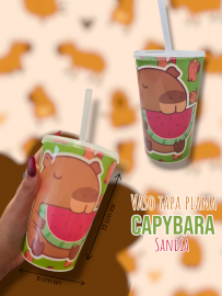 Vaso Tapa Plana con Sorbete Con Sorbete Capybara Sandia
