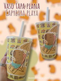 Vaso Tapa Plana con Sorbete Capybara Playa