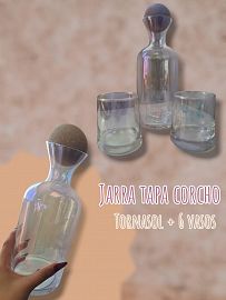 Set de Jarra 1,5L Tapa Corcho Tornasol con 6 Vasos 260ml