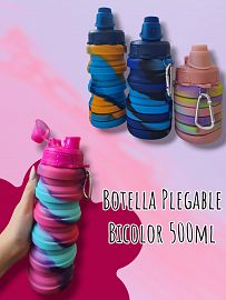 Botella Siliconada Plegable Bicolor 500ml